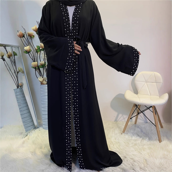 Damen elegante Abaya mit aufwendigen Strassdetails und Taillengürtel Drune