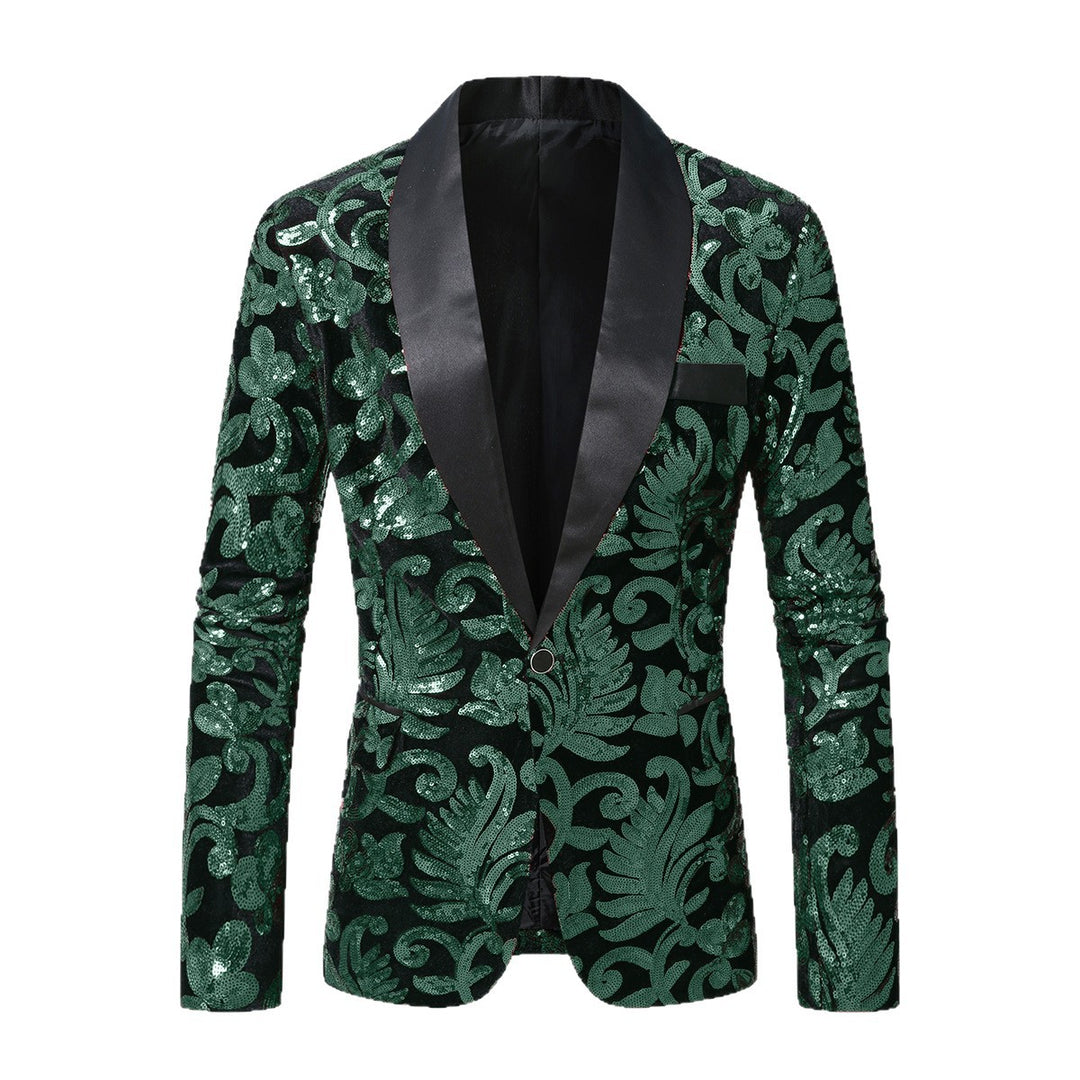 Herren eleganter Pailletten-Blazer im luxuriösen floralem Design Drune