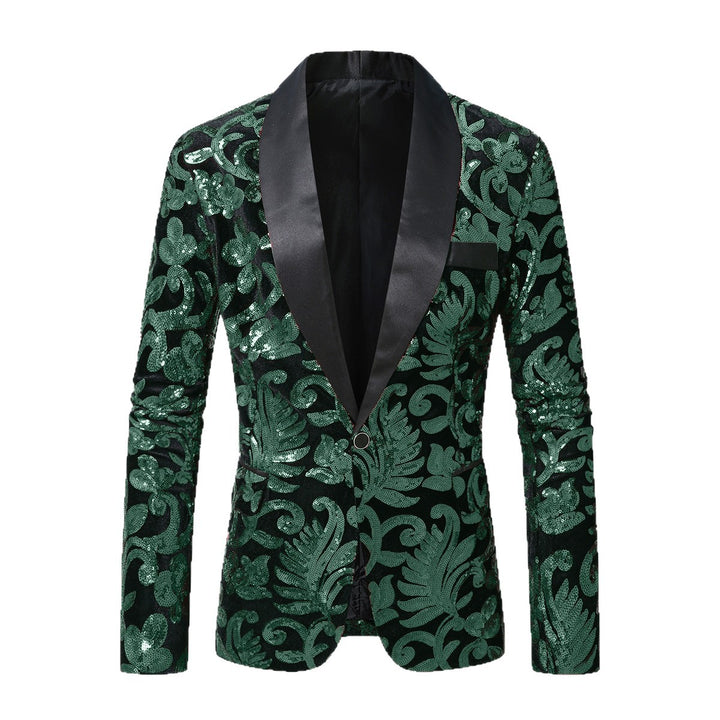 Herren eleganter Pailletten-Blazer im luxuriösen floralem Design Drune