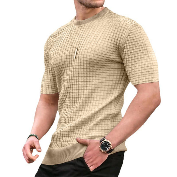 Herren nan Waffelstruktur-Kurzarm-Strickshirt mit schmaler Passform und elastischem Rippsaum Drune