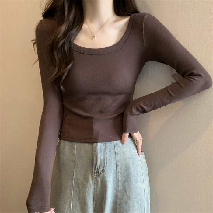 Damen figurbetontes Langarmshirt mit weitem Ausschnitt Drune