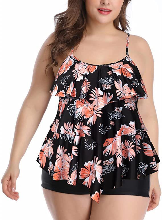 Damen Tankini-Set mit charmantem Flatteroberteil und bequemen Shorts Drune