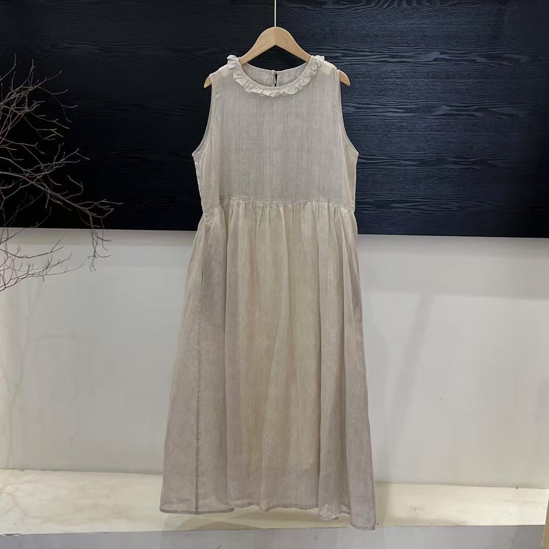 Damen Relaxed Fit Rüsch-Leinen-Maxi-Kleid Drune