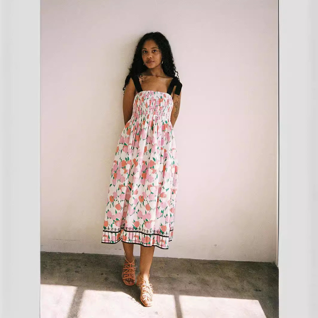 Damen Maxikleid mit floralem Print und elastischem Oberteil Drune