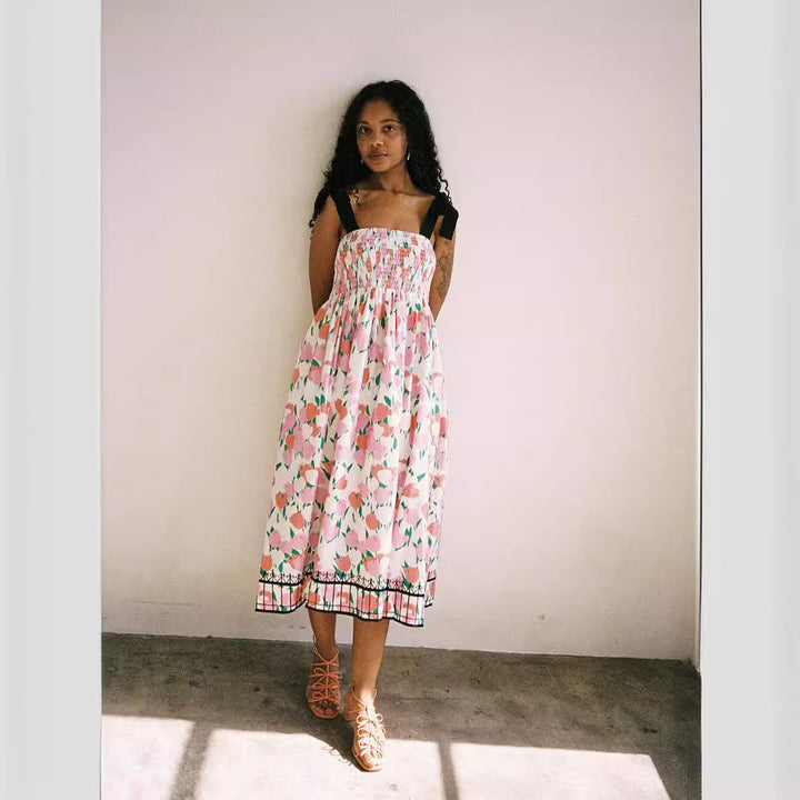 Damen Maxikleid mit floralem Print und elastischem Oberteil Drune