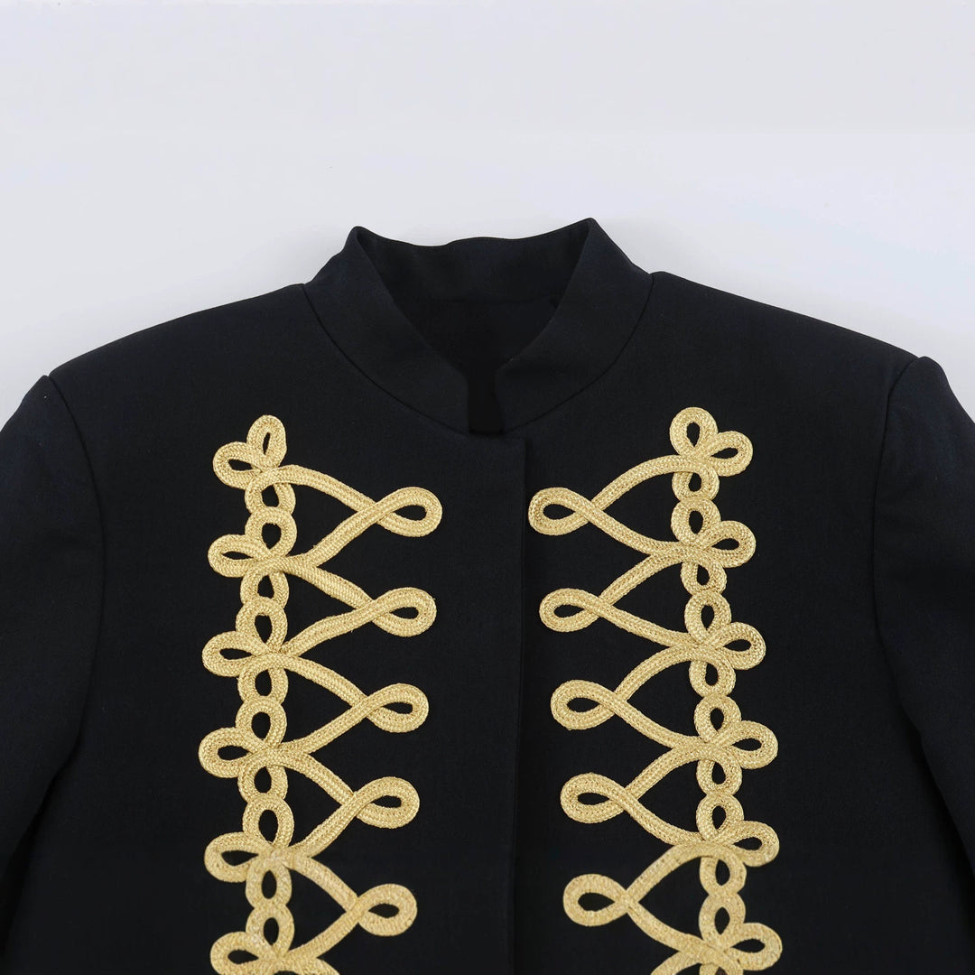 Damen Cropped-Bolerojacke mit hohem Stehkragen und dekorativer Galonborte Drune