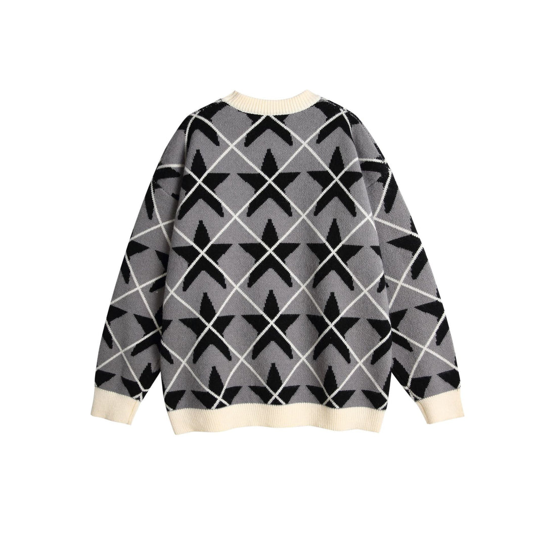Unisex Grobgestrickter Rundhals-Pullover mit Stern‑Jacquard Drune