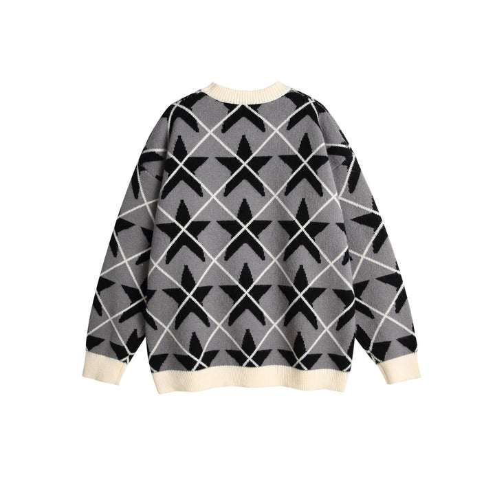 Unisex Grobgestrickter Rundhals-Pullover mit Stern‑Jacquard Drune