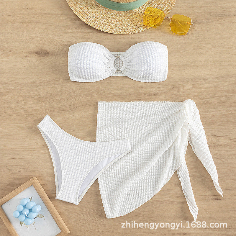 Damen Bandeau-Bikini mit durchbrochenem Design und kombinierbarem Rock Drune