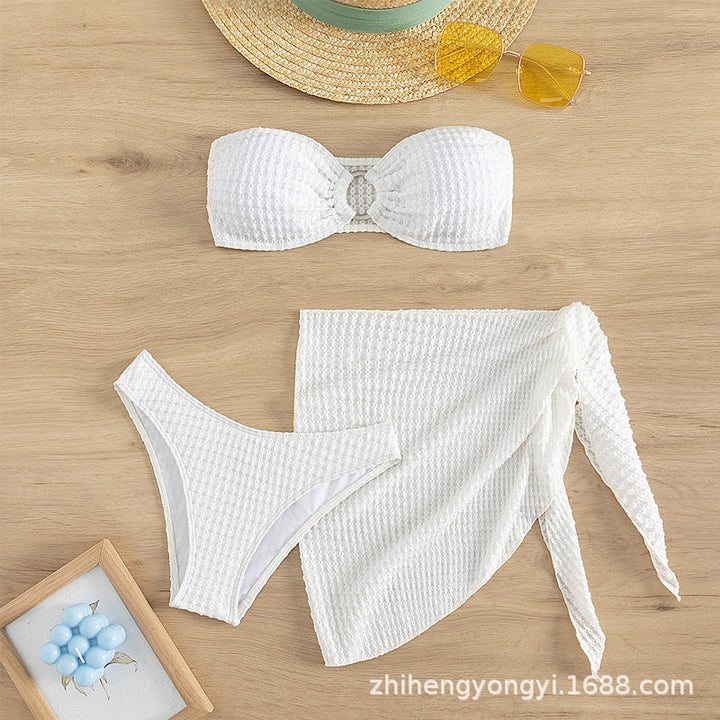 Damen Bandeau-Bikini mit durchbrochenem Design und kombinierbarem Rock Drune