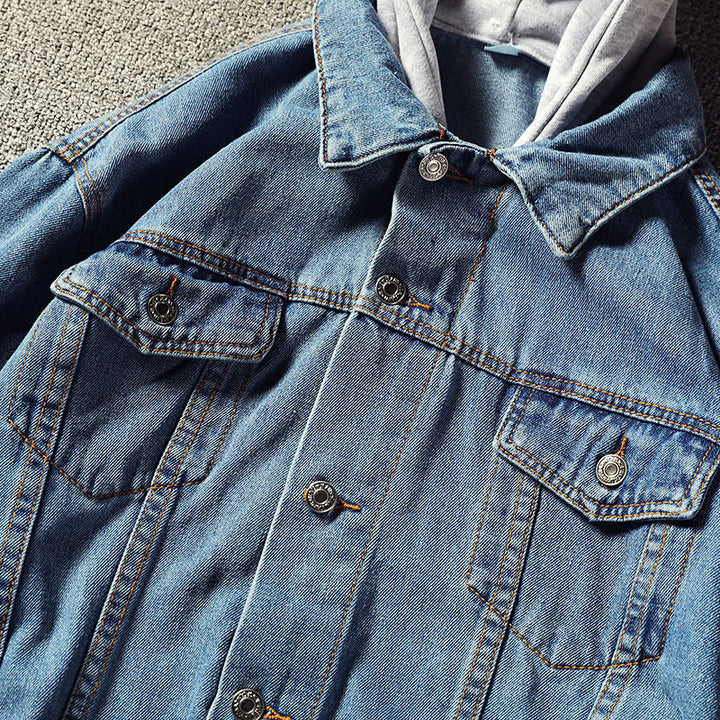 Herren Lässige Denimjacke mit integrierter Kapuze Drune