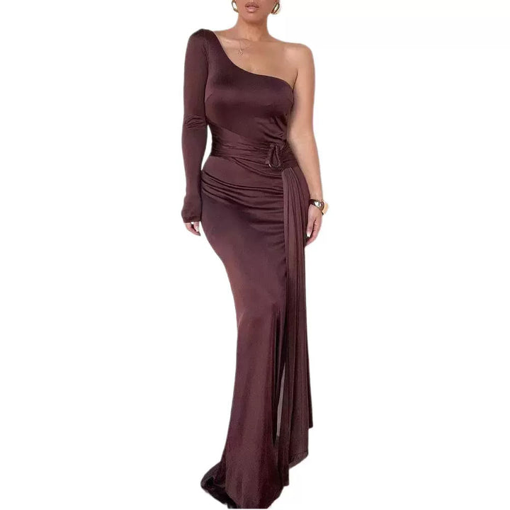 Damen Elegantes Maxikleid mit asymmetrischem Einschnitt und fließendem Stoff Drune