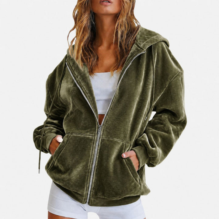 Damen Oversize Velours-Kapuzenjacke mit Reißverschluss Drune
