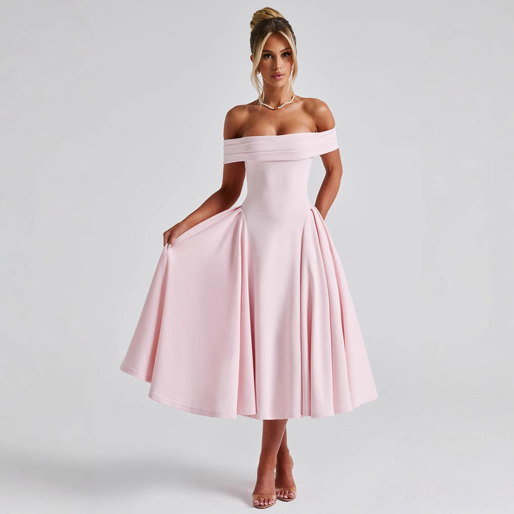 Damen elegantes Abendkleid mit schulterfreiem Design und voluminösem Rock Drune