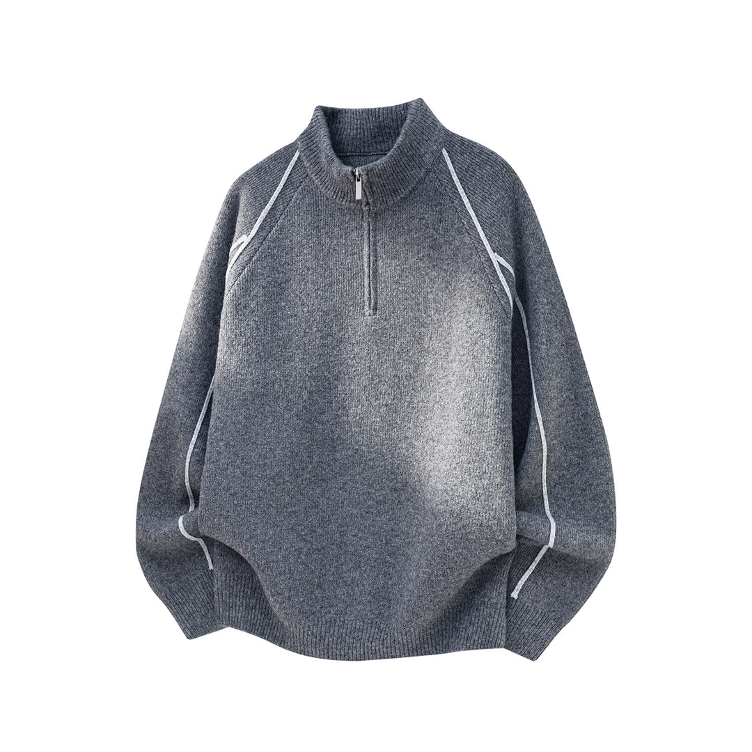 Herren Oversize Strickpullover mit Halbreißverschluss und Kontrastpaspeln Drune