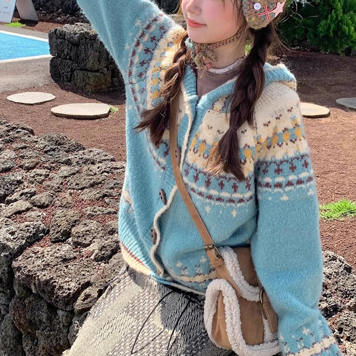 Damen Gemütlicher Kapuzenpullover mit folkloristischem Muster Drune