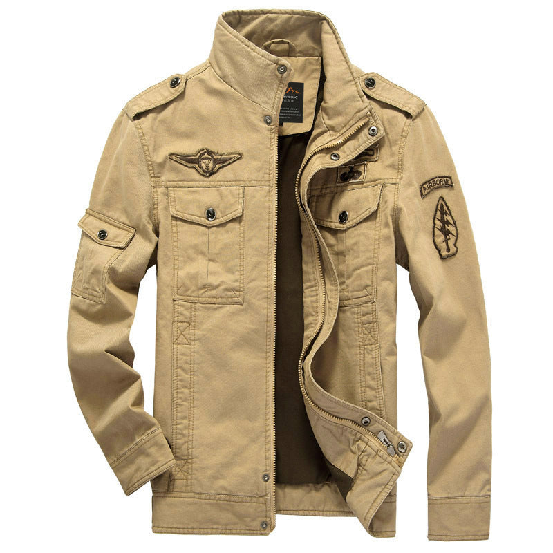 Herren nan leichte Canvas-Fieldjacke im Military-Stil mit Stehkragen, Schulterklappen und aufgesetzten Brust- und Ärmeltaschen Drune