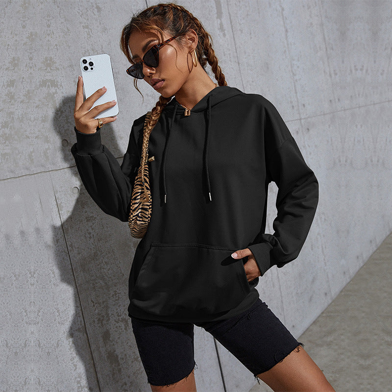 Damen Oversize-Kapuzenpullover mit Kängurutasche und elastischem Saum Drune