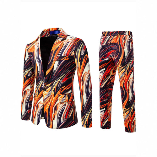 Herren Zweiteiliges Statement-Anzug mit schmal geschnittenem Sakko und Slim-Fit Hose im Marmorprint Drune