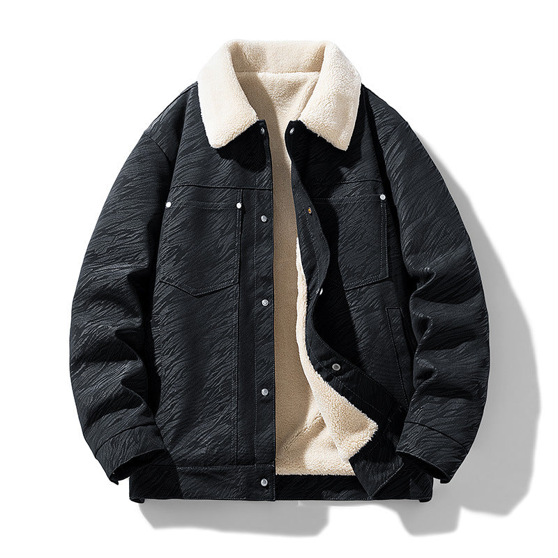 Herren Lässige Kunstlederjacke mit Teddyfutter Drune