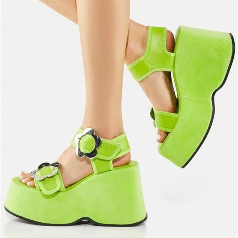 Damen Floral Verzierter Plateau Sandalen Drune