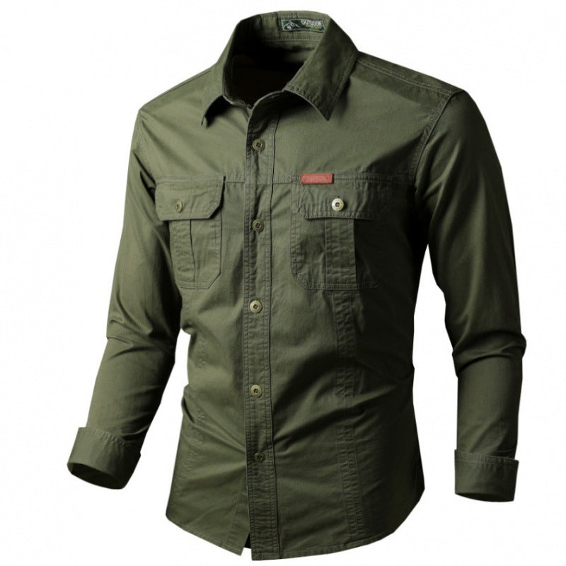 Herren Langarm-Arbeitshemd mit Doppel-Brusttaschen und robustem Twill Drune