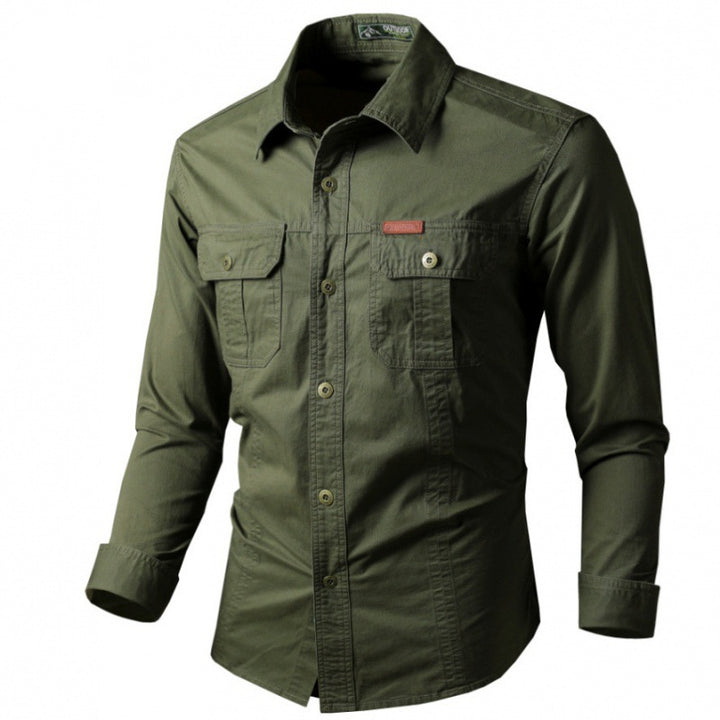 Herren Langarm-Arbeitshemd mit Doppel-Brusttaschen und robustem Twill Drune