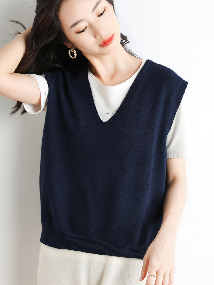 Damen Oversize V-Ausschnitt Feinstrickweste mit Rippenbund Drune
