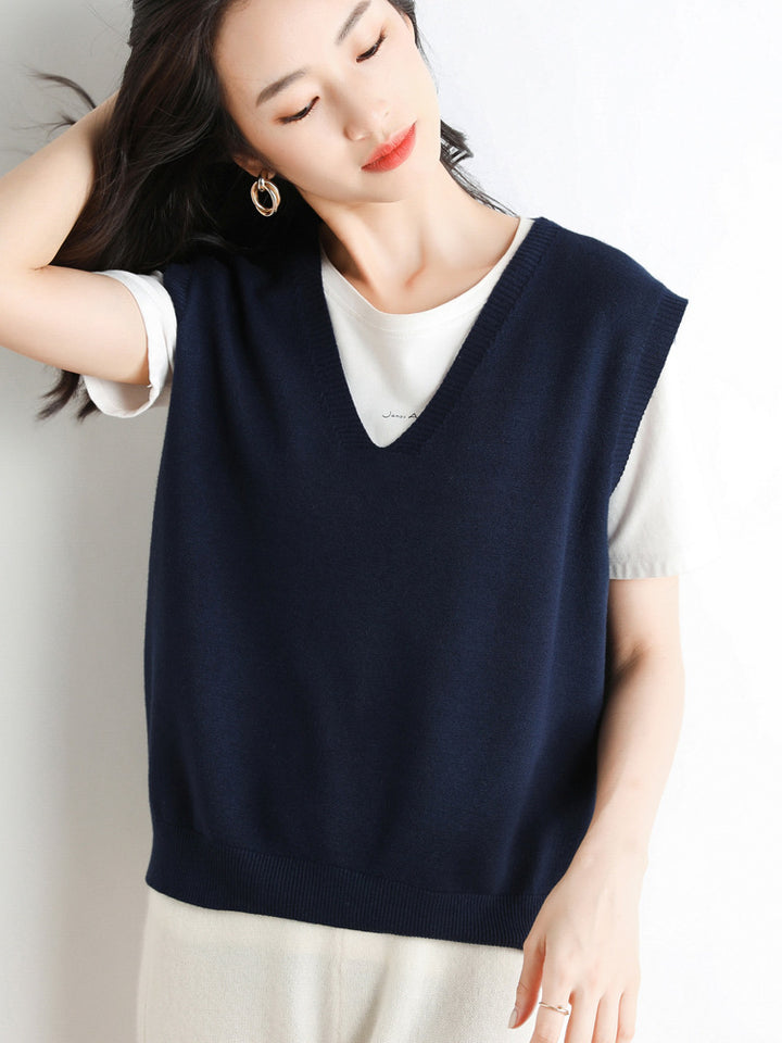 Damen Oversize V-Ausschnitt Feinstrickweste mit Rippenbund Drune