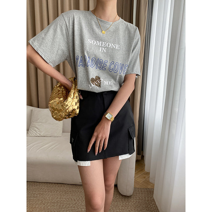 Damen lässiges T-Shirt mit kreativem Schriftzug und bequemer Passform Drune