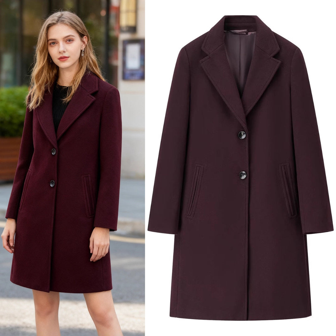 Damen Longline Einreihiger Wollmix-Mantel mit Reverskragen und Leistentaschen Drune