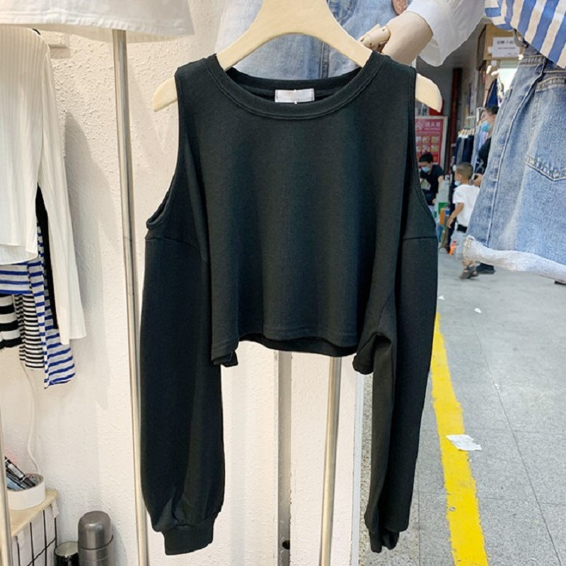 Damen lässiges Crop-Top mit langen Ärmeln Drune