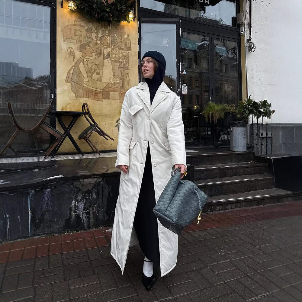 Damen Lange Steppjacke mit elegantem Revers Drune