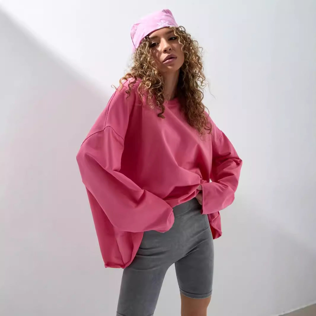 Damen weites Sweatshirt mit Rundhalsausschnitt und verlängertem Oversize-Schnitt Drune