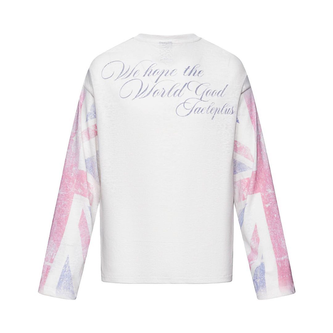 Unisex Langärmeliges Henleyshirt mit Brusttasche und Vintage-Flag-Print Drune