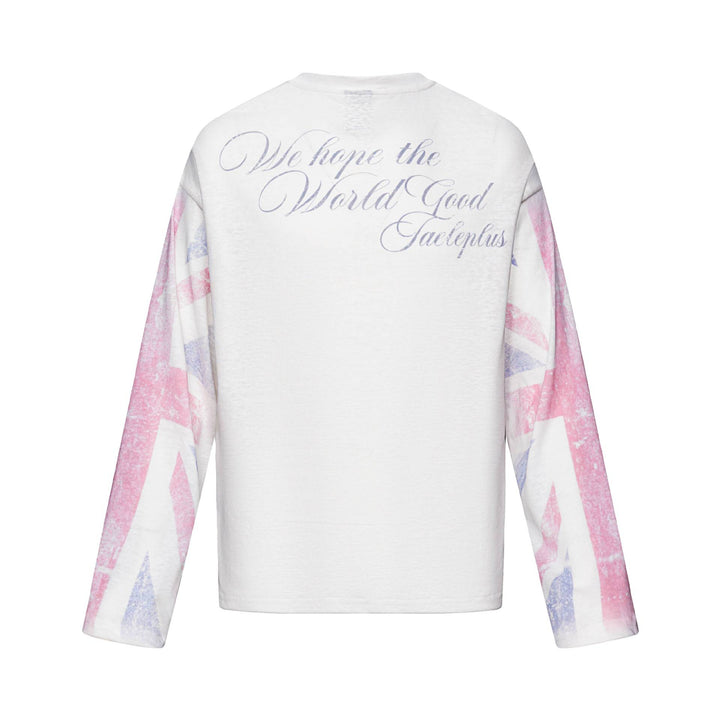 Unisex Langärmeliges Henleyshirt mit Brusttasche und Vintage-Flag-Print Drune