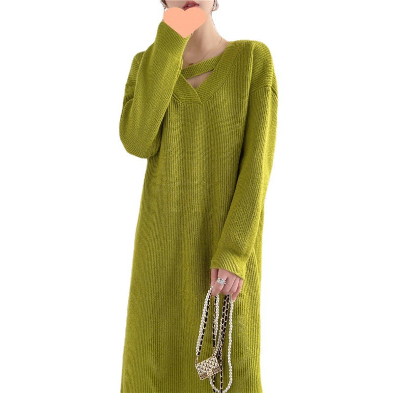Damen Strickkleid mit tiefem V-Ausschnitt und lässigem Schnitt Drune