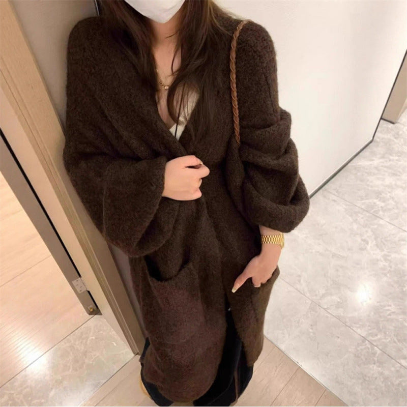 Damen Fluffige Strickjacke mit großen Taschen und weitem Schnitt Drune