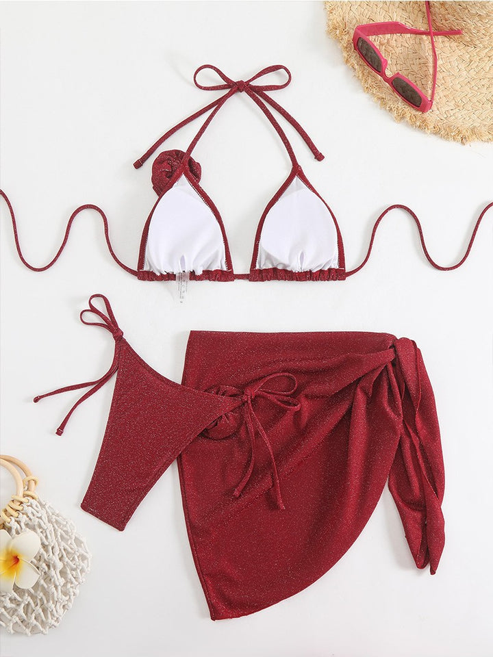 Damen Glitzernder Triangel-Bikini mit elegantem Wickelrock Drune