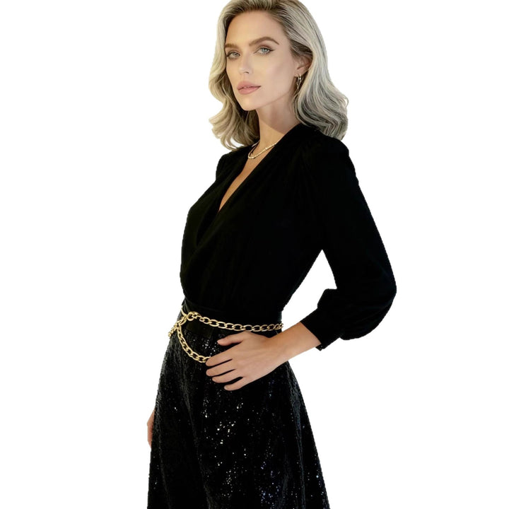 Damen Eleganter Jumpsuit mit schimmernden Pailletten und tiefem V-Ausschnitt Drune