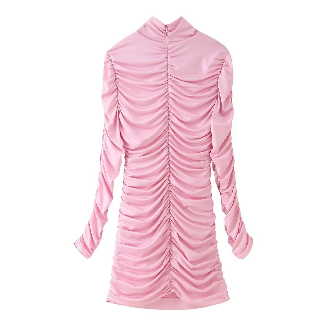 Damen elegantes Rüschenoberteil mit hohem Kragen Drune