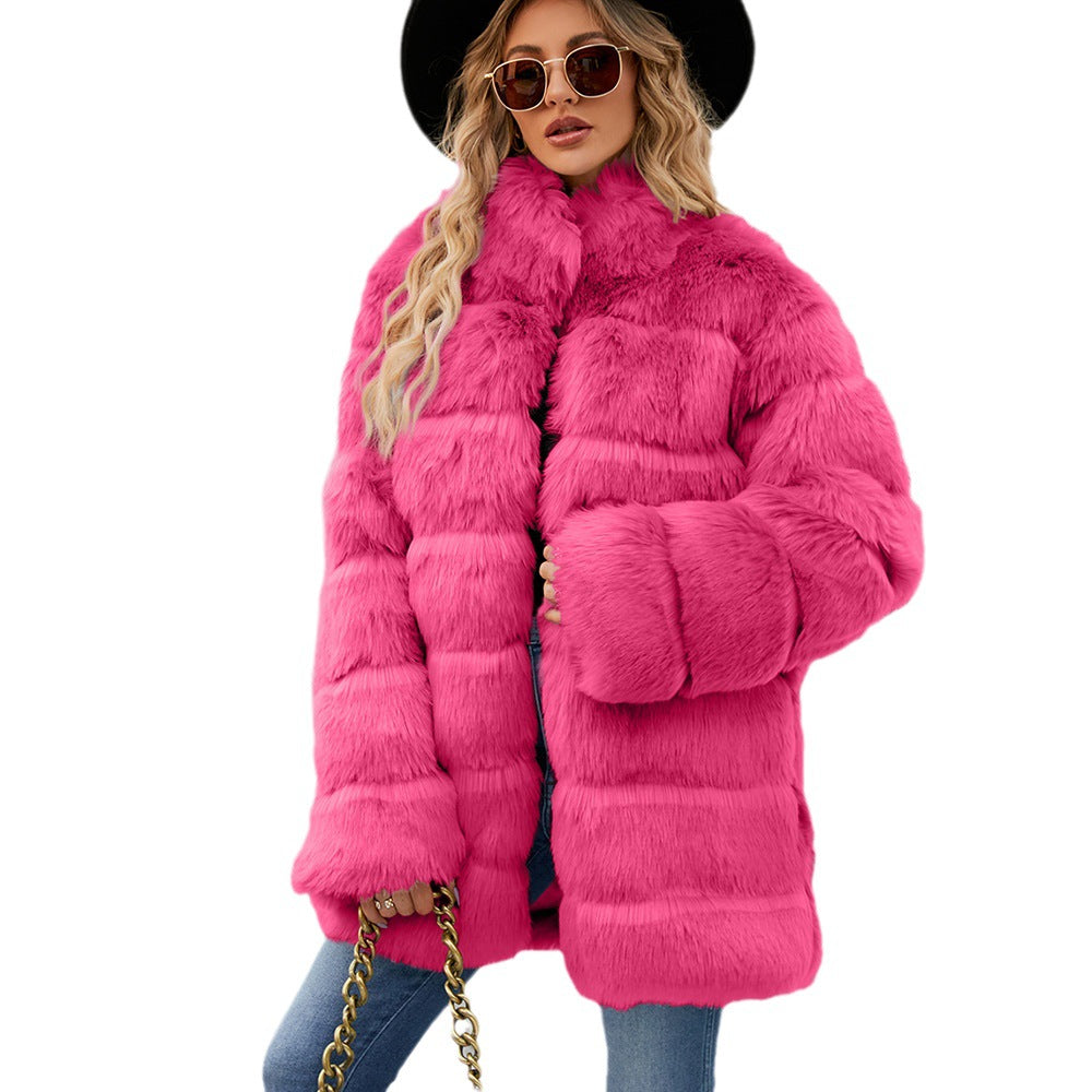Damen Luxuriöse Kunstpelzjacke mit lockeren Ärmeln und voluminösem Schnitt Drune