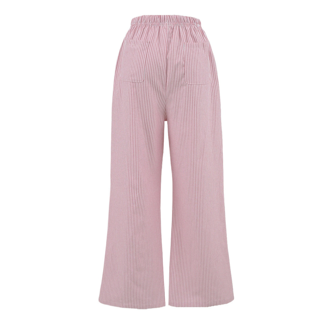 Damen Weite Jersey-Hosen im lässigen Streifen-Look mit elastischem Bund und Kordelzug Drune