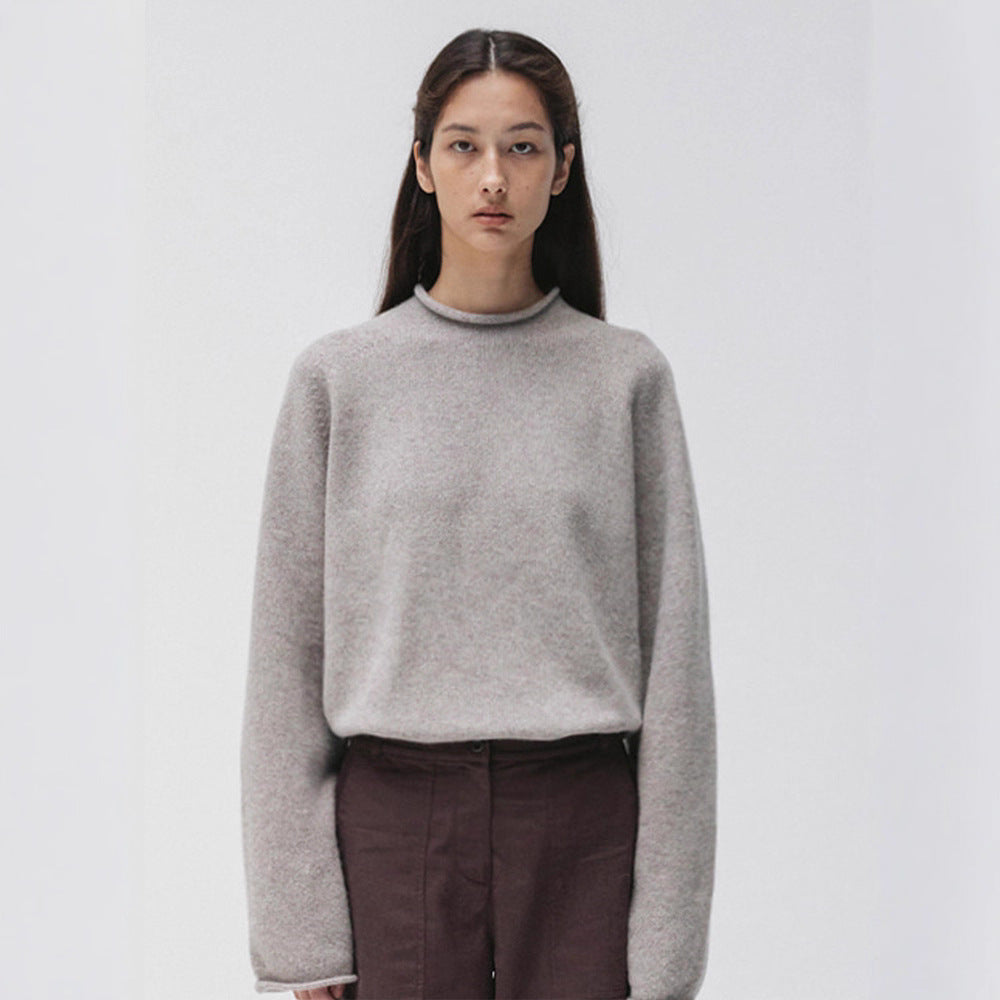 Damen hoch geschnittener komfortabler Strickpullover Drune