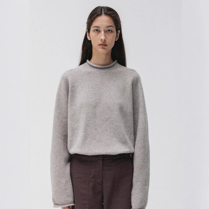 Damen hoch geschnittener komfortabler Strickpullover Drune