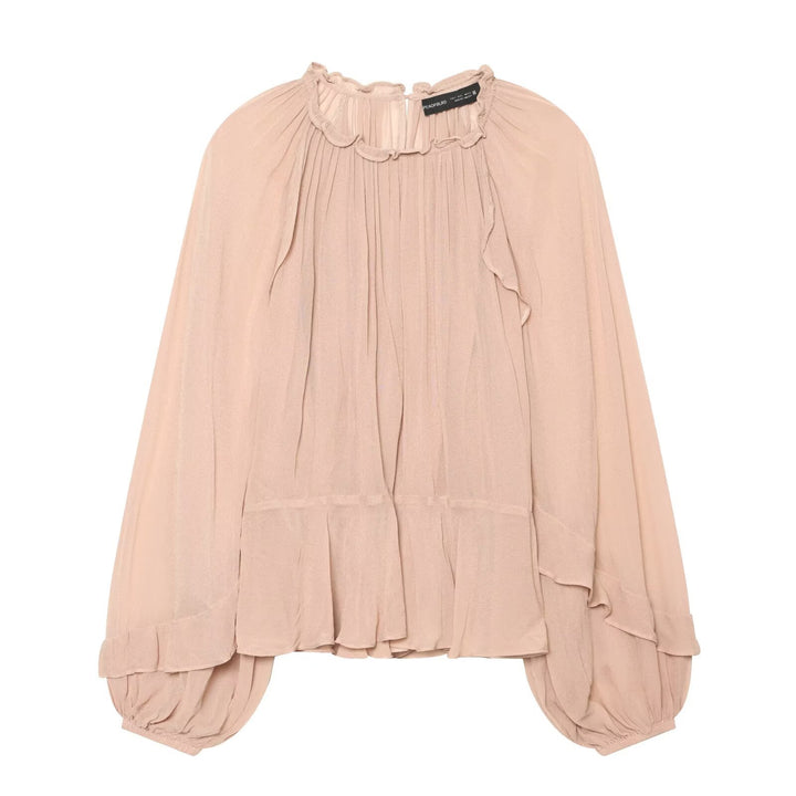 Damen Gerüschte Plissee‑Chiffonbluse mit Stehkragen und Ballonärmeln Drune