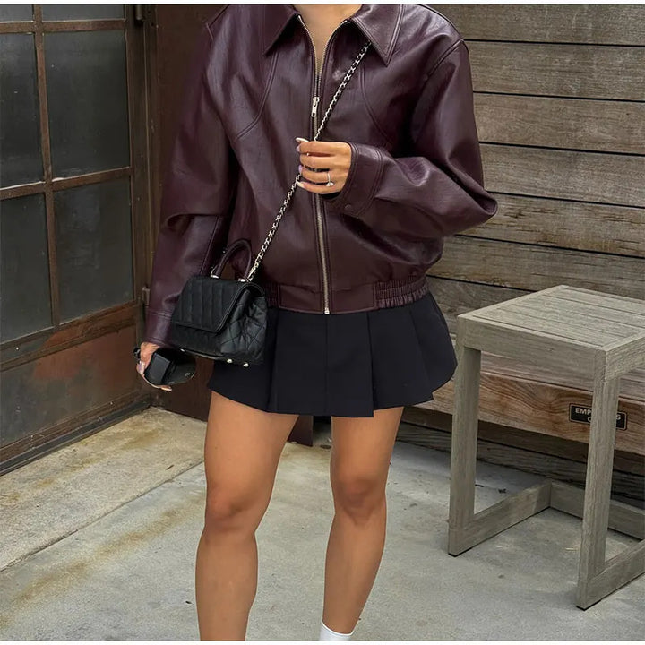 Damen Kunstlederjacke im sportlichen Schnitt mit zwei praktischen Taschen Drune