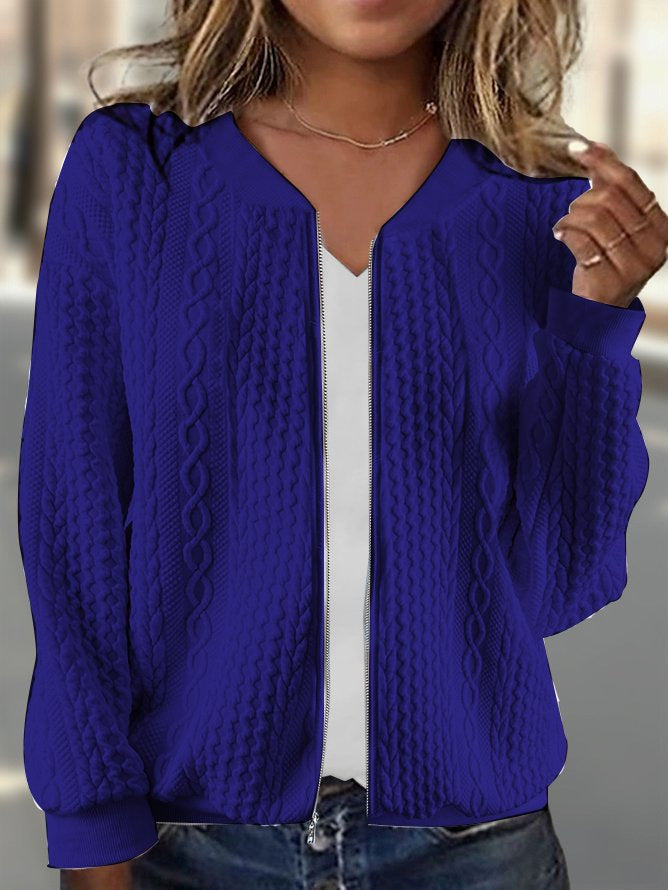 Damen Strick-Bomberjacke mit Zipper und Zopfmuster Drune