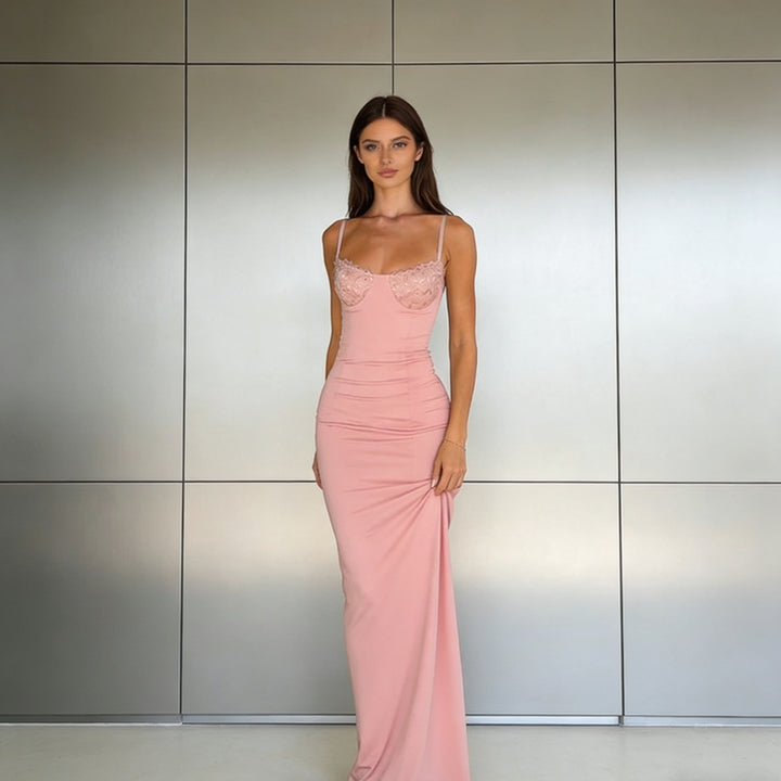 Damen Körperbetontes Maxikleid mit Spitzenakzenten Drune