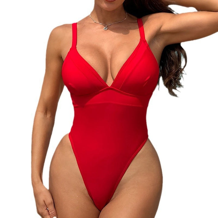 Damen Einteiliger Badeanzug mit elegantem V-Ausschnitt und hohem Beinausschnitt Drune
